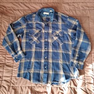 Vintage Plaid Men's Long Sleeve Button Up. Large. 100% Acrylic. Blue Pink. GVPWC